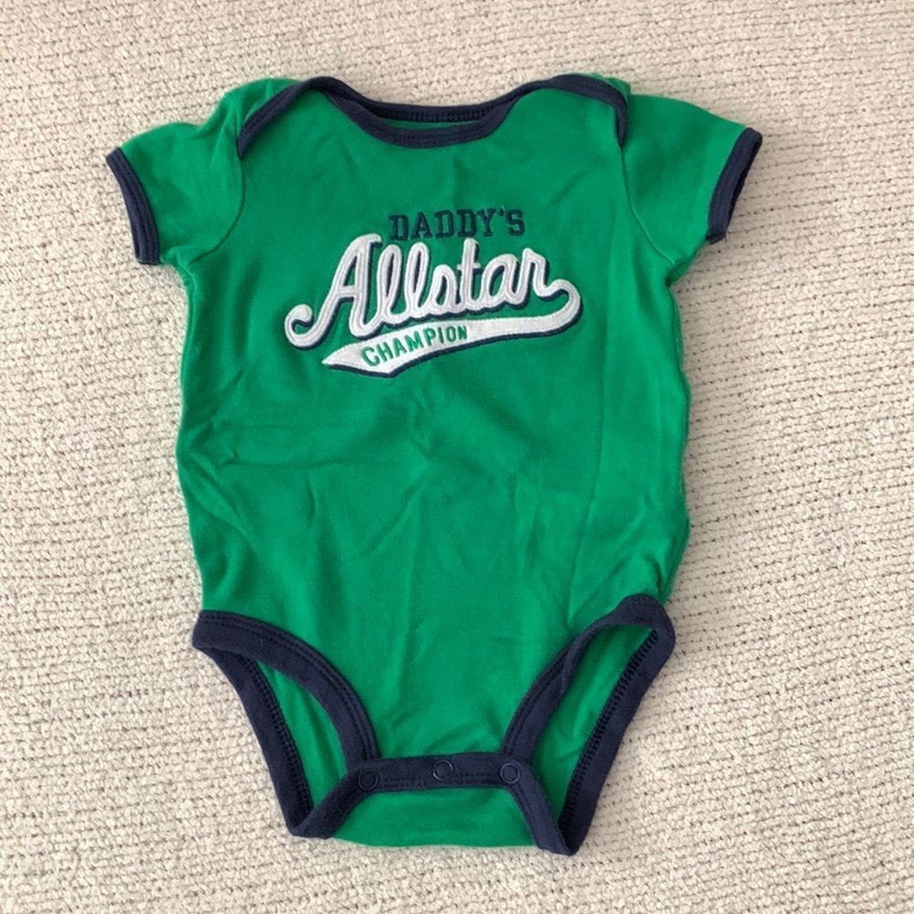 CARTER’S | “Daddy’s Allstar Champion” Green Navy Trim Baby Bodysuit One-piece 3M